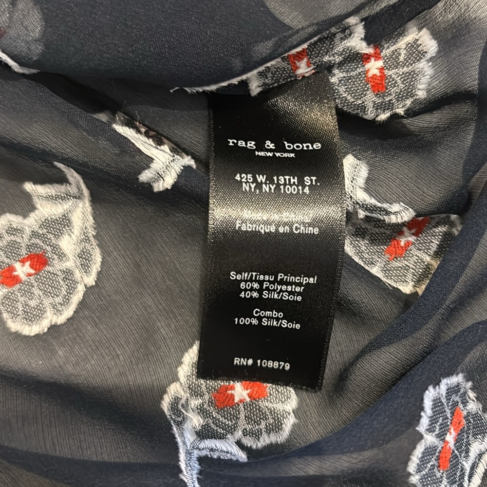 Rag & Bone Sheer Floral Silk Blouse Top Size S Blue & White - Picture 14 of 16
